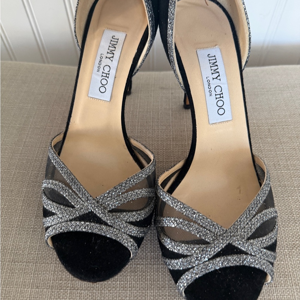 Original Jimmy Choo Mustique d’Orsay Black Silver Heels - 38 - $925 Re-Released!